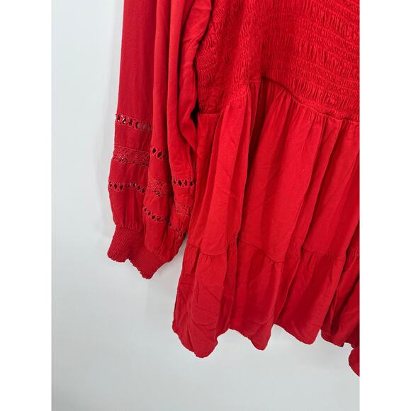 Torrid Red Babydoll Rayon Slub With Lace Inset Smocked Tiered Top Women 4X - Picture 4 of 9
